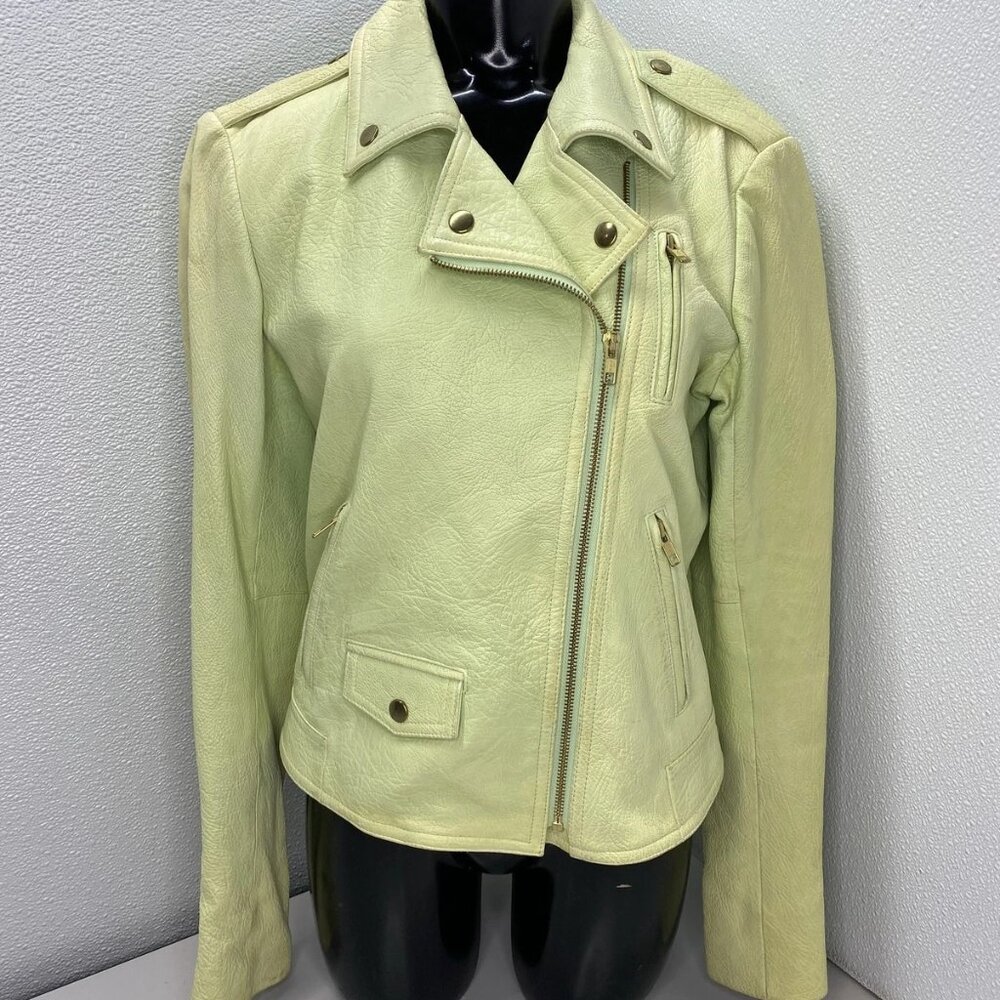 Theory Women’s Lamb Leather Biker Jacket – Lime Green